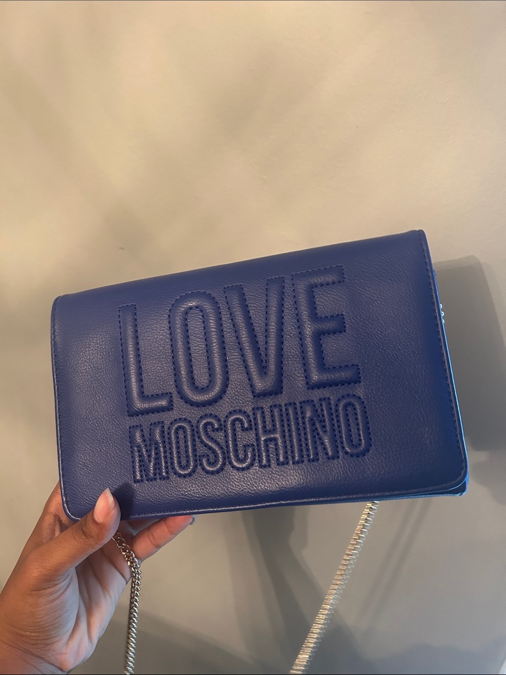 Love Moschino Royal Blue Quilted Logo Crossbody with Chain